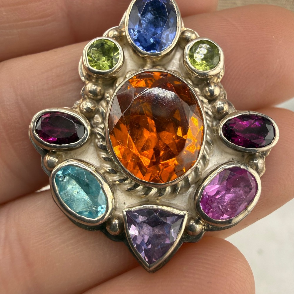 Vintage Sterling Silver Pendant Necklace Gemstone Signed 21 in